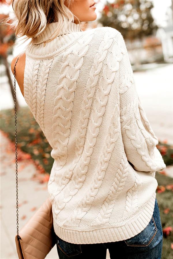Frost Cable Knit One Sleeve Sweater - White