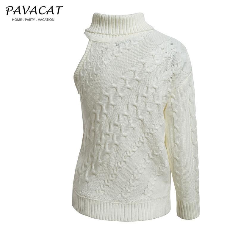 Frost Cable Knit One Sleeve Sweater - White
