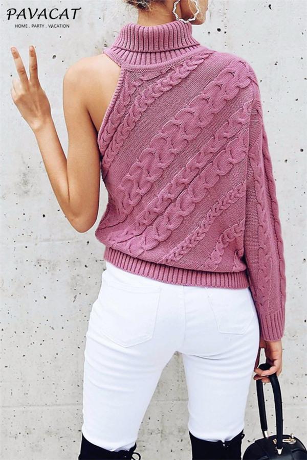 Frost Cable Knit One Sleeve Sweater - White