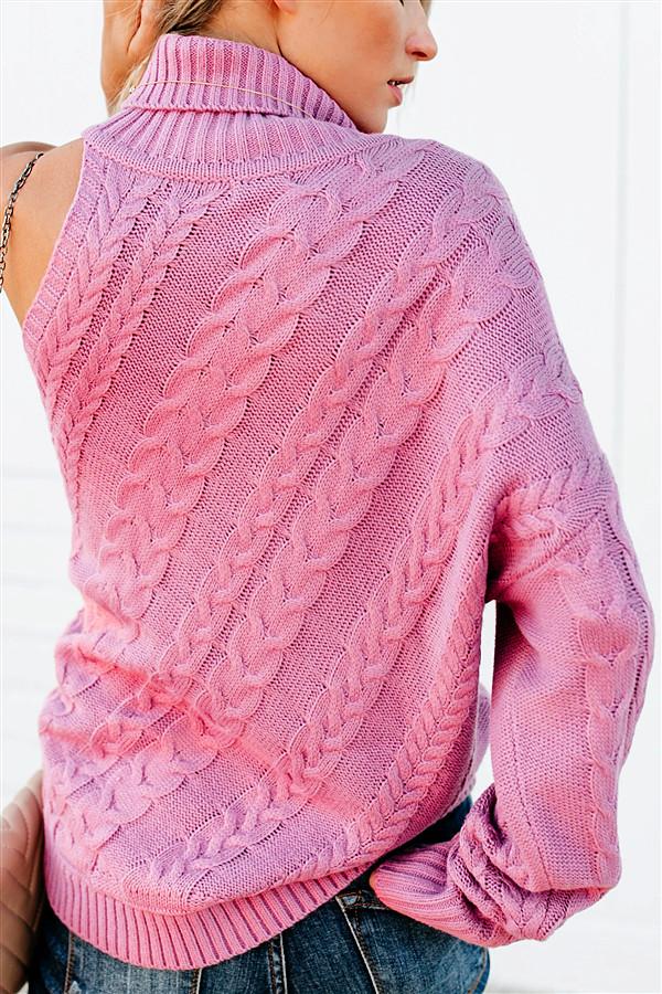 Frost Cable Knit One Sleeve Sweater - White