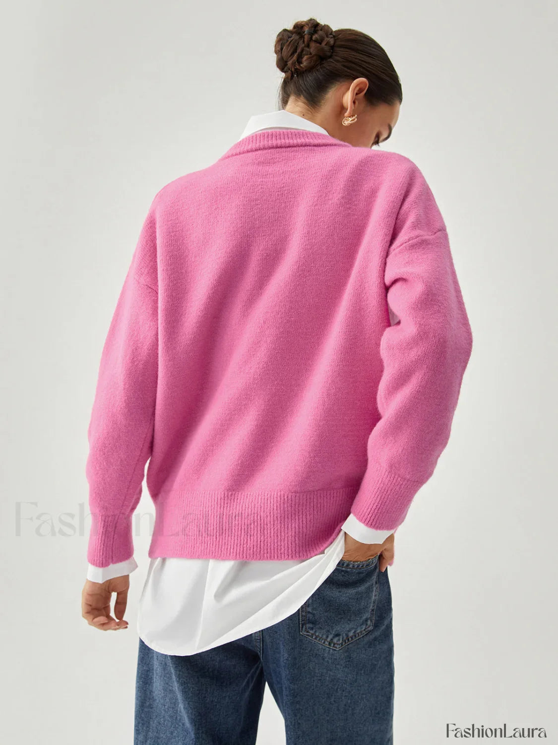 Fuchsia Crew Graceful Neck Knit Sweater