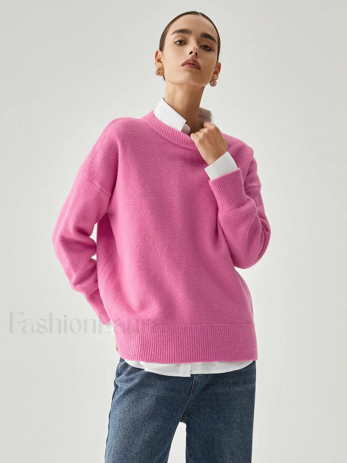 Fuchsia Crew Graceful Neck Knit Sweater
