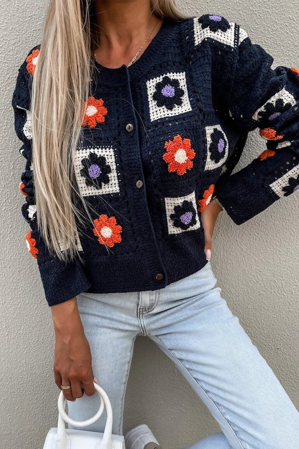 Square Crochet Crop Button Cardigan