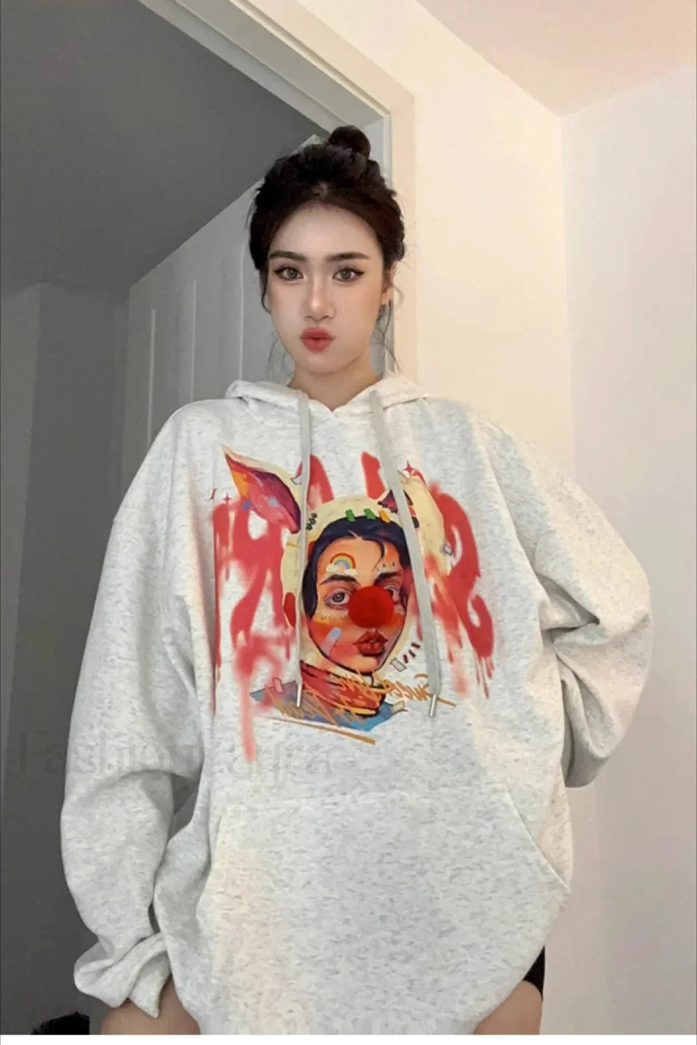 Fun Graphic Clown Print Hoodie Grey / M