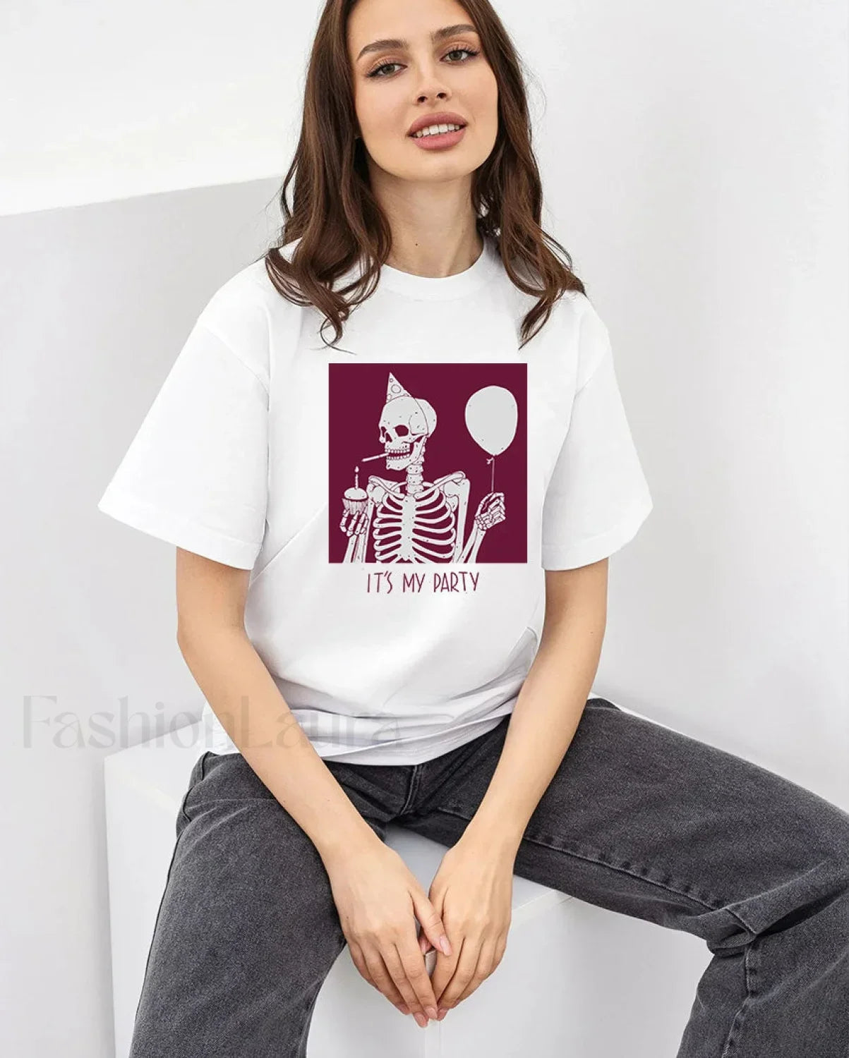 Funny Graphic Printed Cotton T Shirt White / M