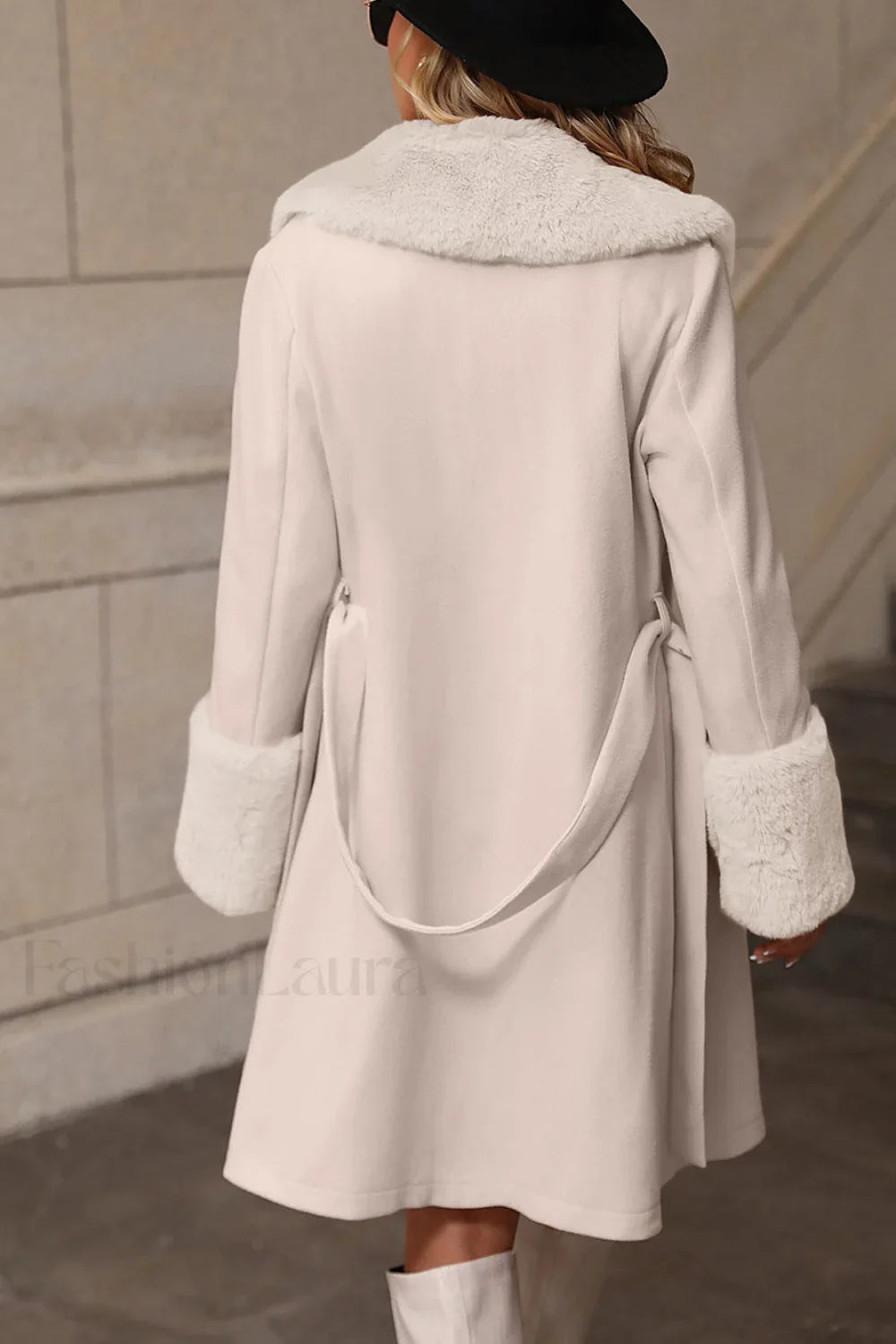 Fur Collar Belted Midi Trench Coat