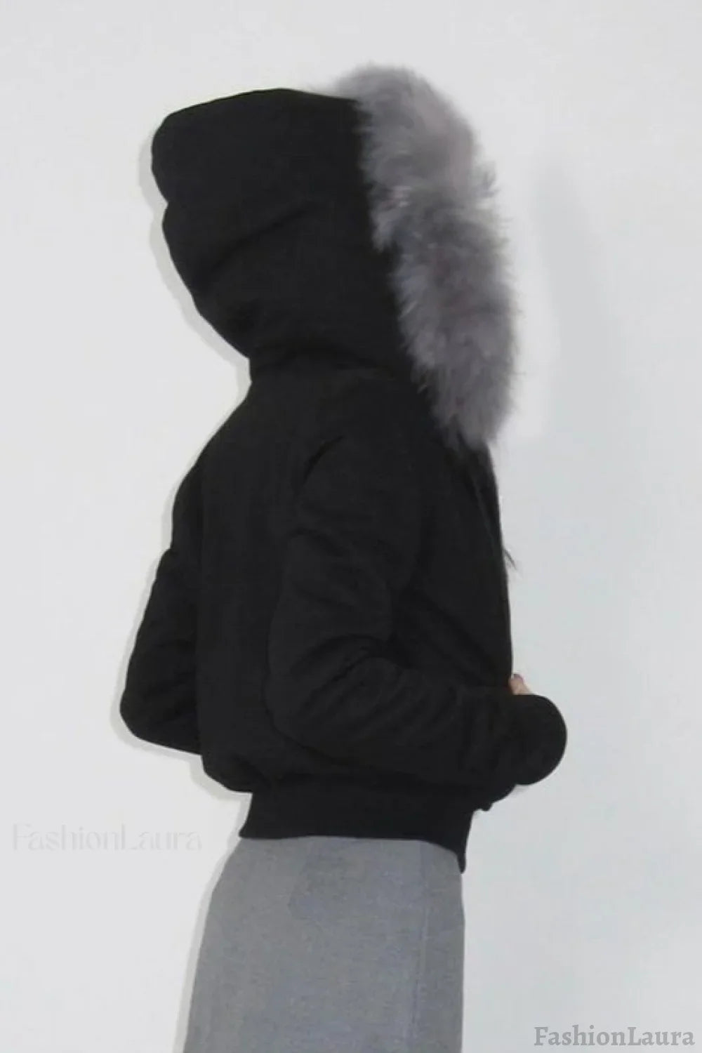 Fur Trim Hooded Zip Waist Jacket