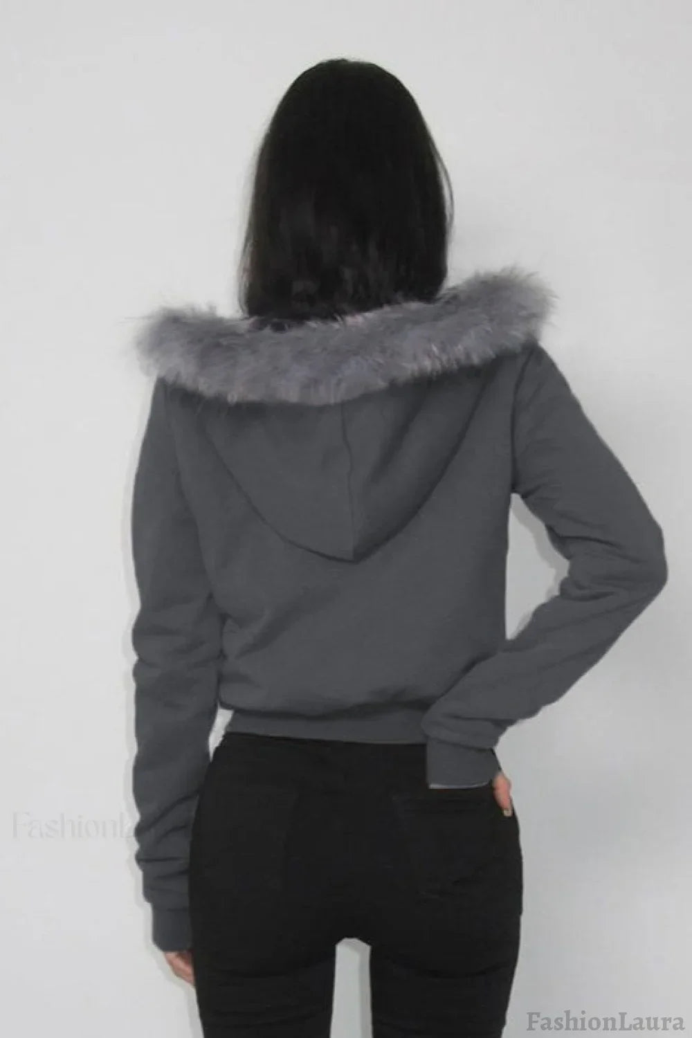 Fur Trim Hooded Zip Waist Jacket