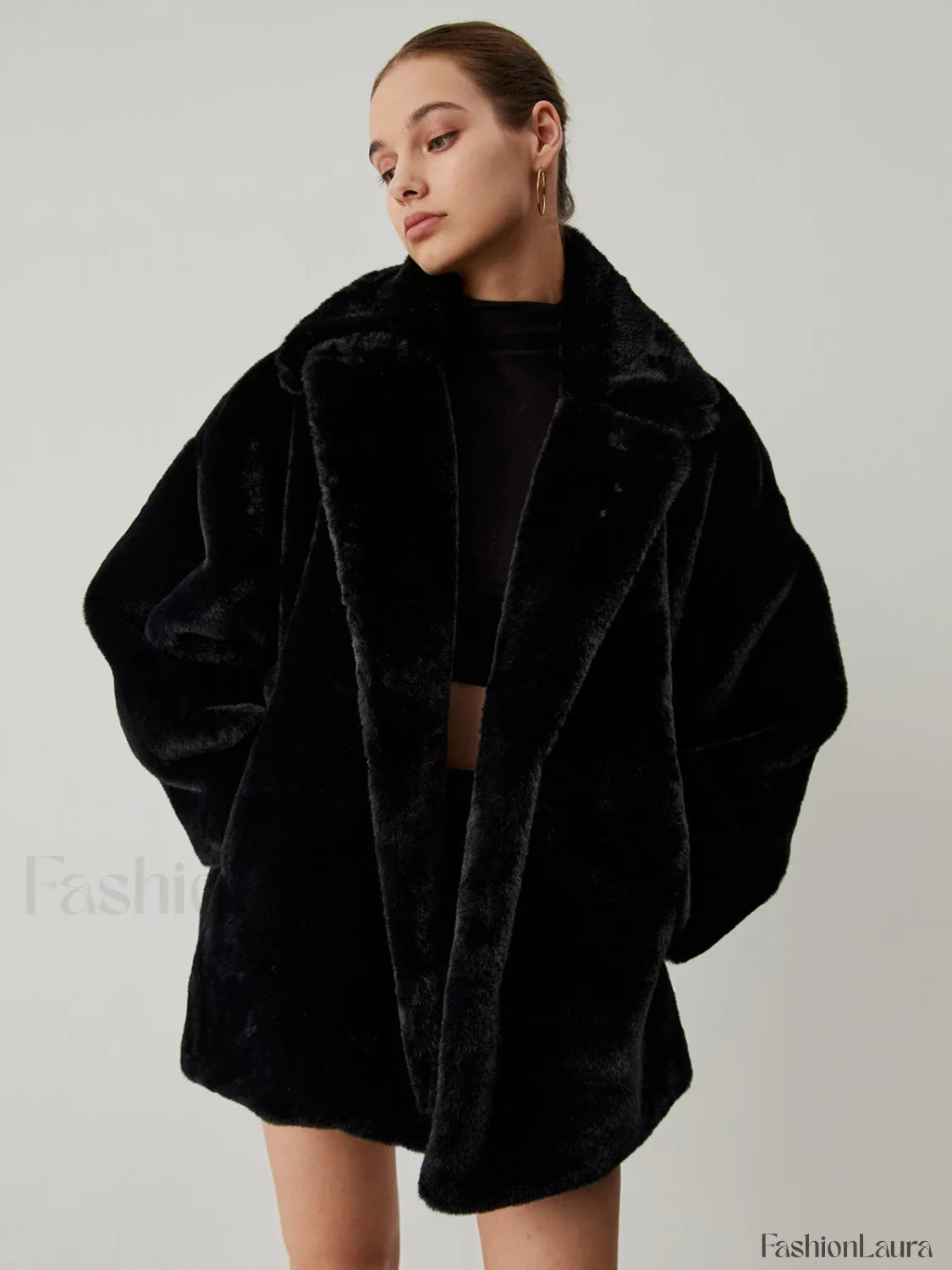Furry Oversized Collar Trendy Faux Fur Coat