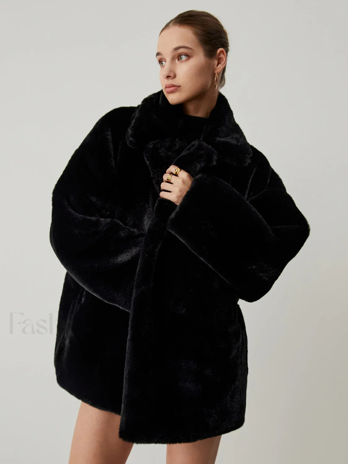 Furry Oversized Collar Trendy Faux Fur Coat