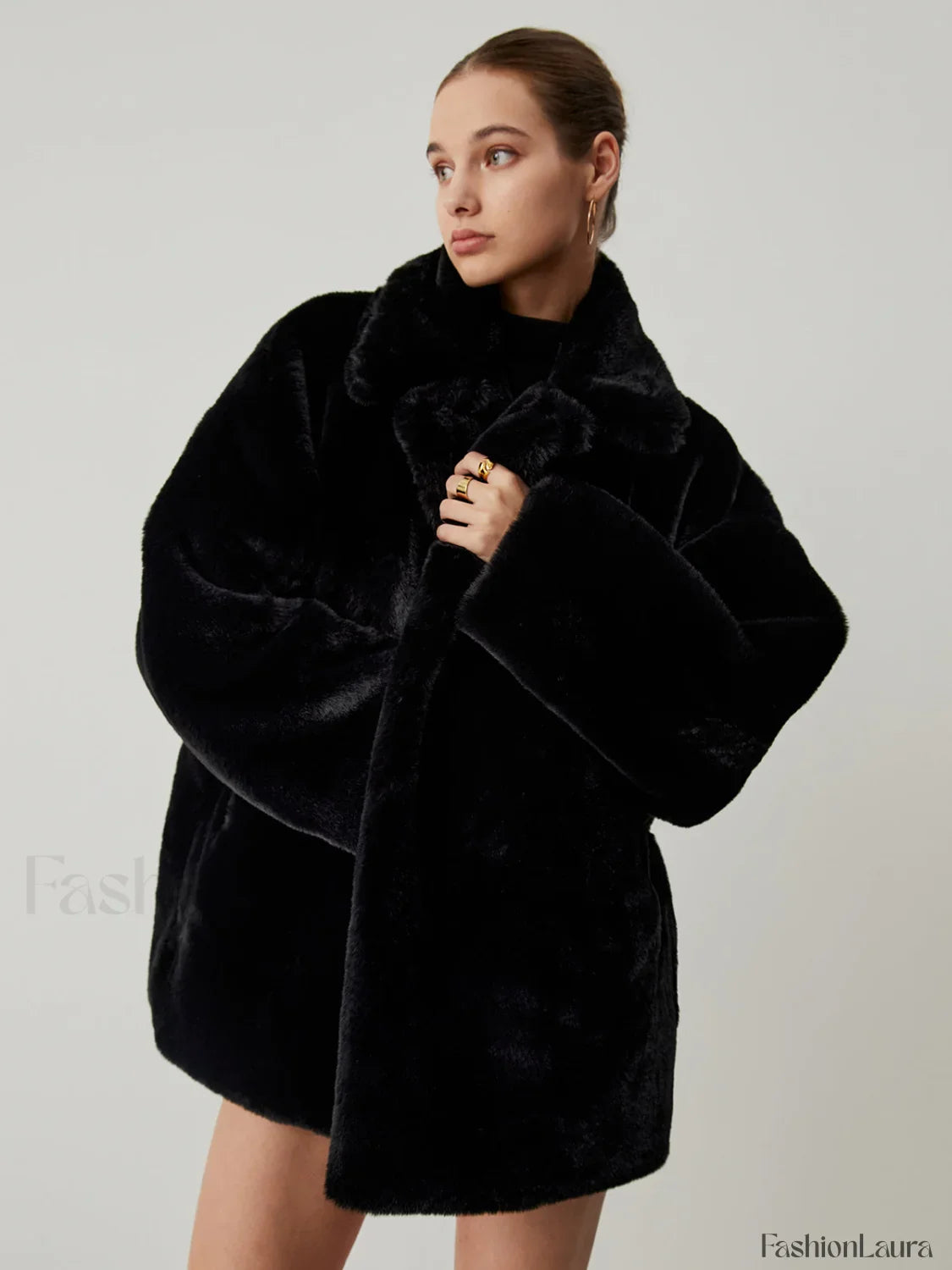 Furry Oversized Collar Trendy Faux Fur Coat