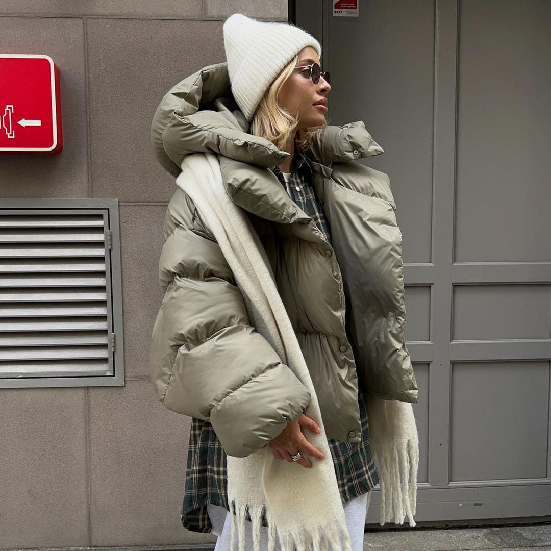 Futuristic Two Way Hooded High Neck Button Down Oversized Crop Puffer Coat