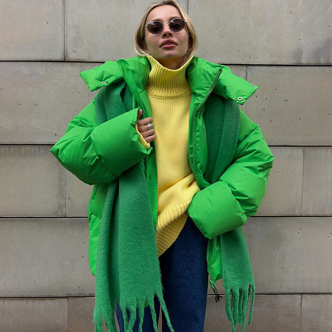 Futuristic Two Way Hooded High Neck Zip Up Winter Oversized Puffer Coat