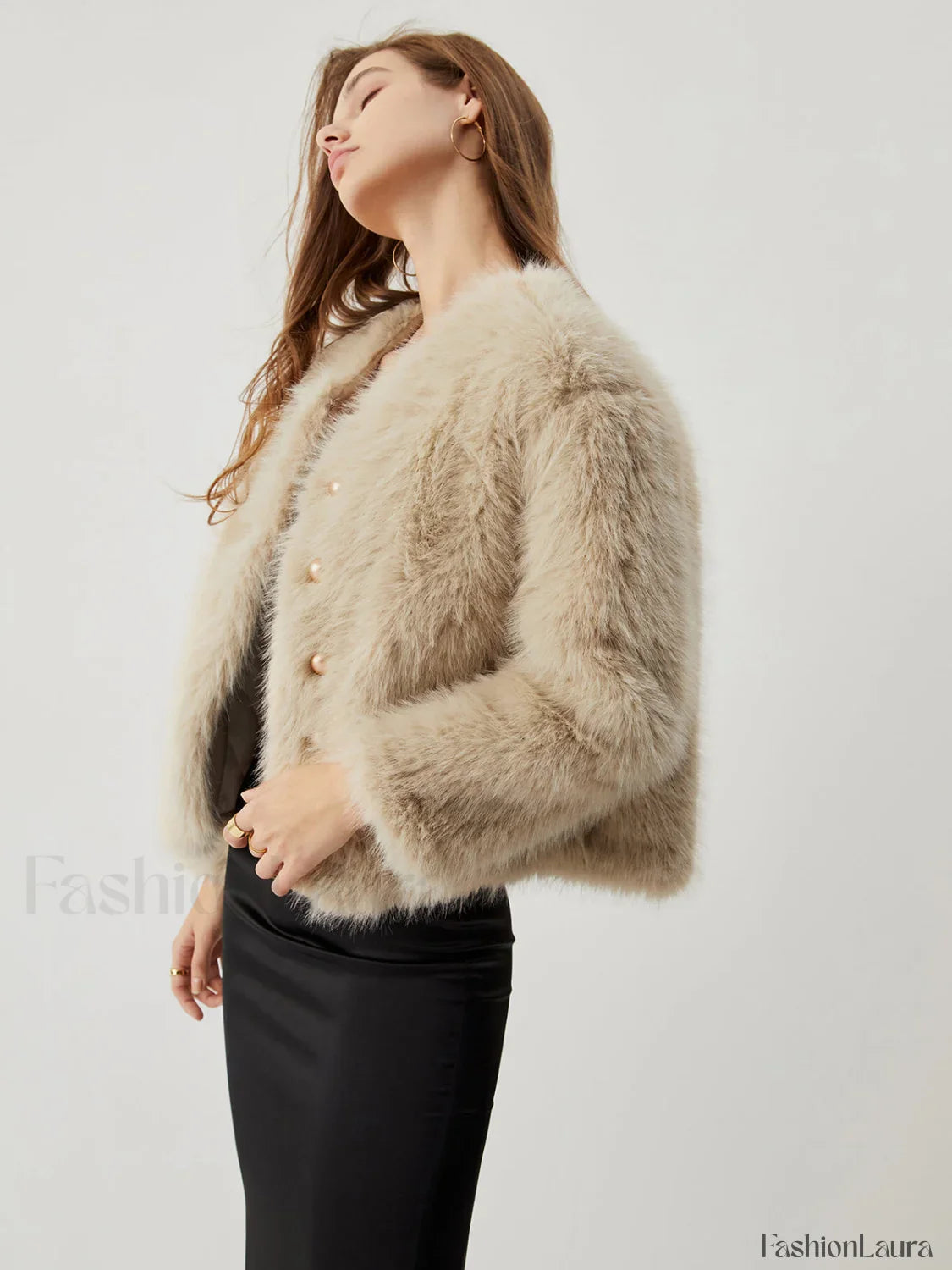Fuzzy Faux Graceful Fur Buttoned Coat