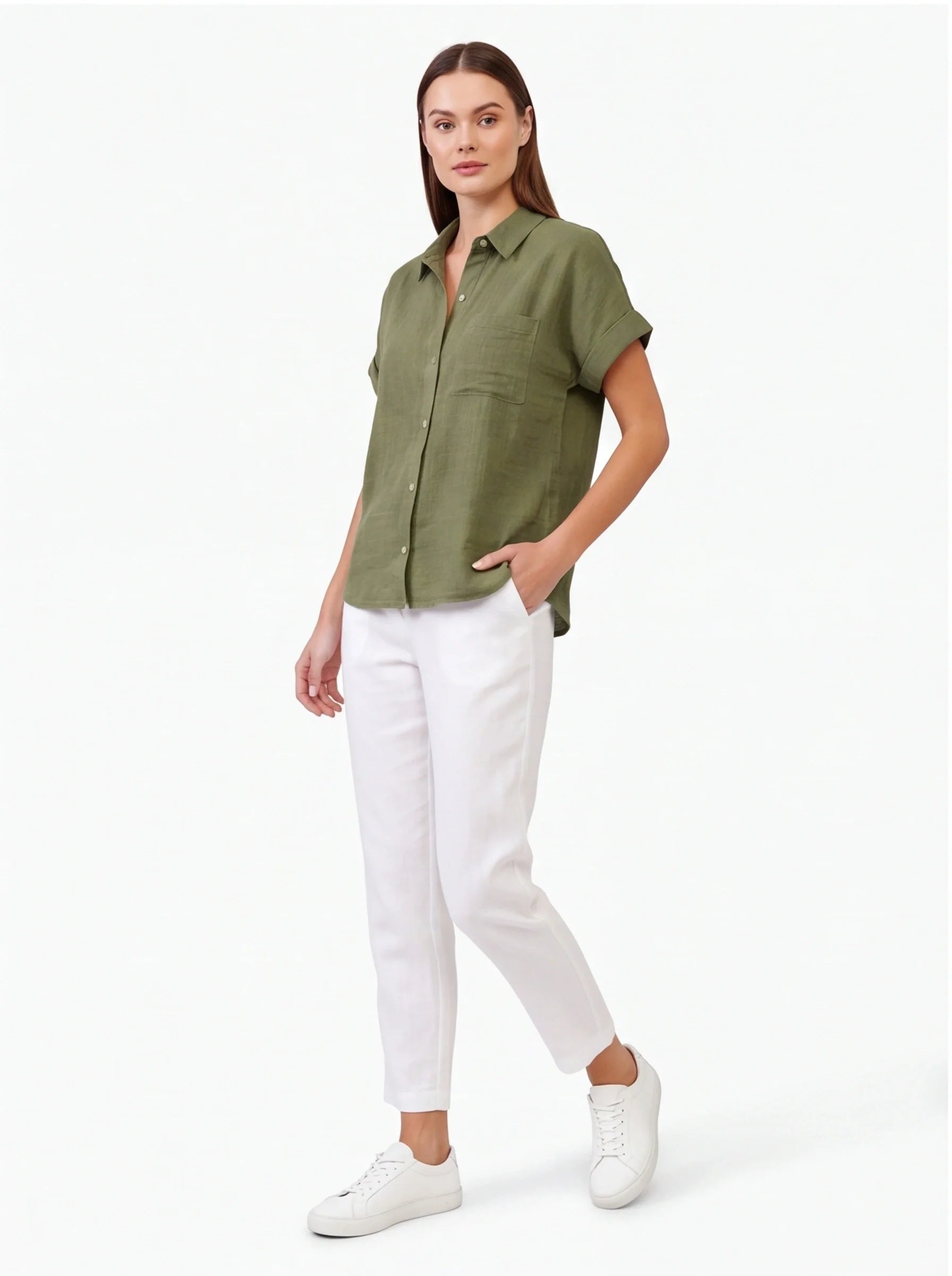 Stylish Lightweight Linen Blouse with Breathable Fabric and Tailored F