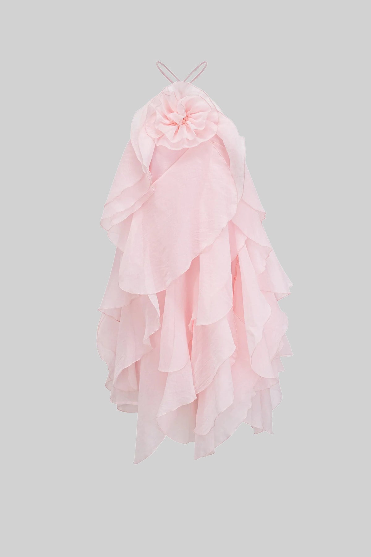 Halter Neck Rosette Tiered Ruffle Organza Mini Dress 2