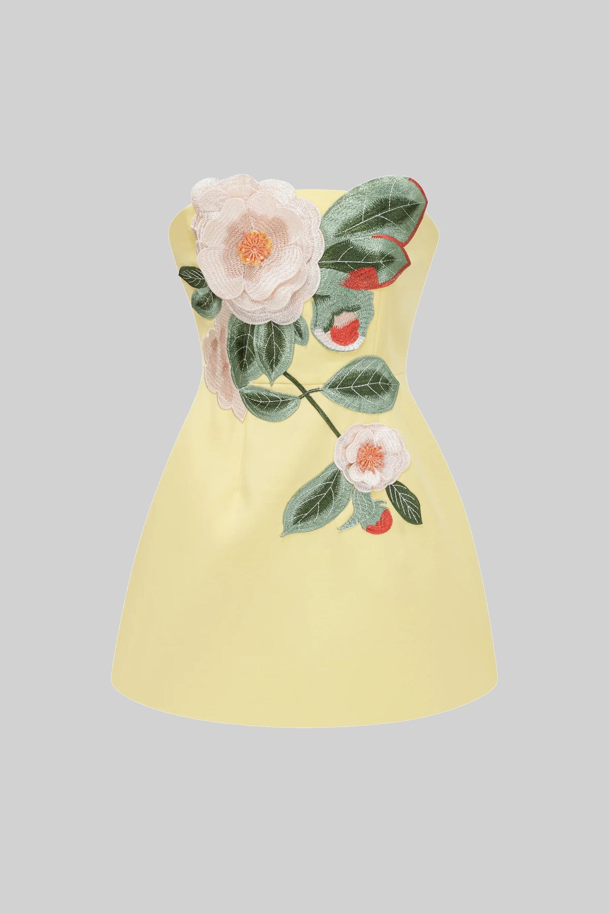 Strapless Embroidered Floral Applique A-Line Mini Dress 2