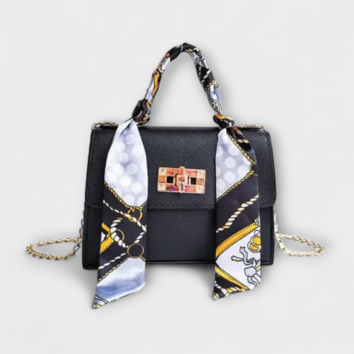 Scarf Handle Chain Strap Flap Crossbody Bag