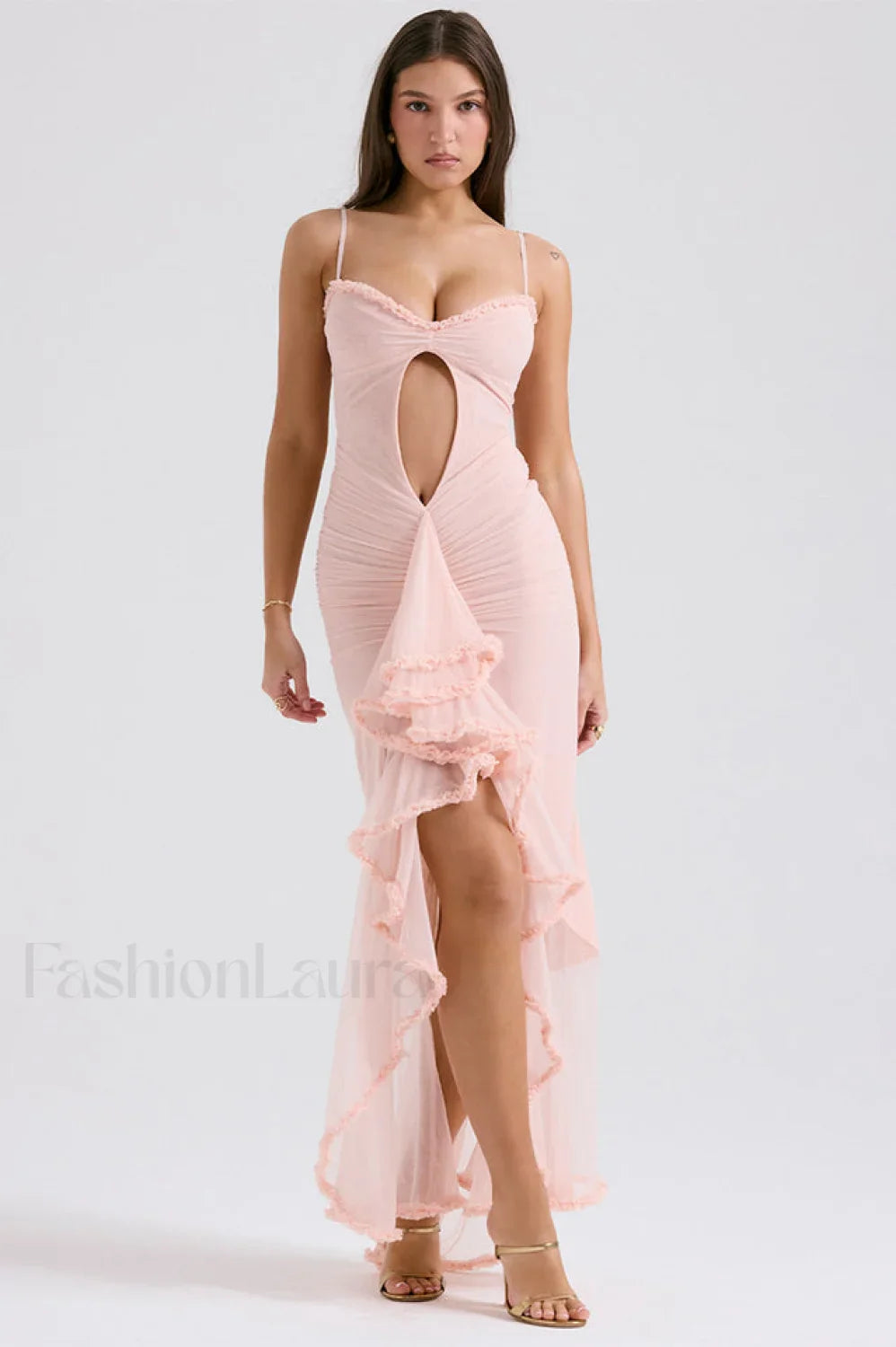 Gabriella Light Stylish Peach Ruffle Dress