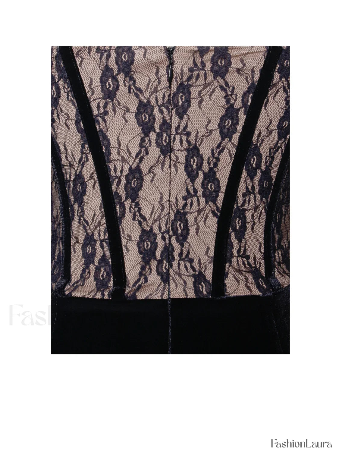 Gaia Black Lace Velvet Graceful Corset Side Slit Dress