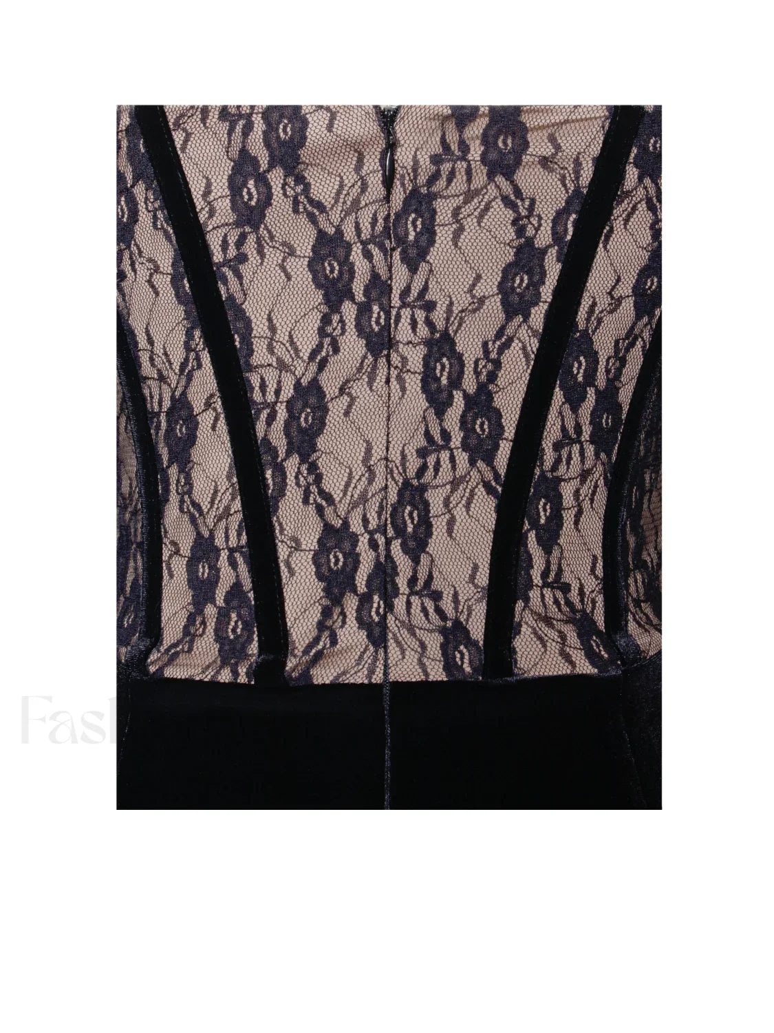 Gaia Black Lace Velvet Graceful Corset Side Slit Dress