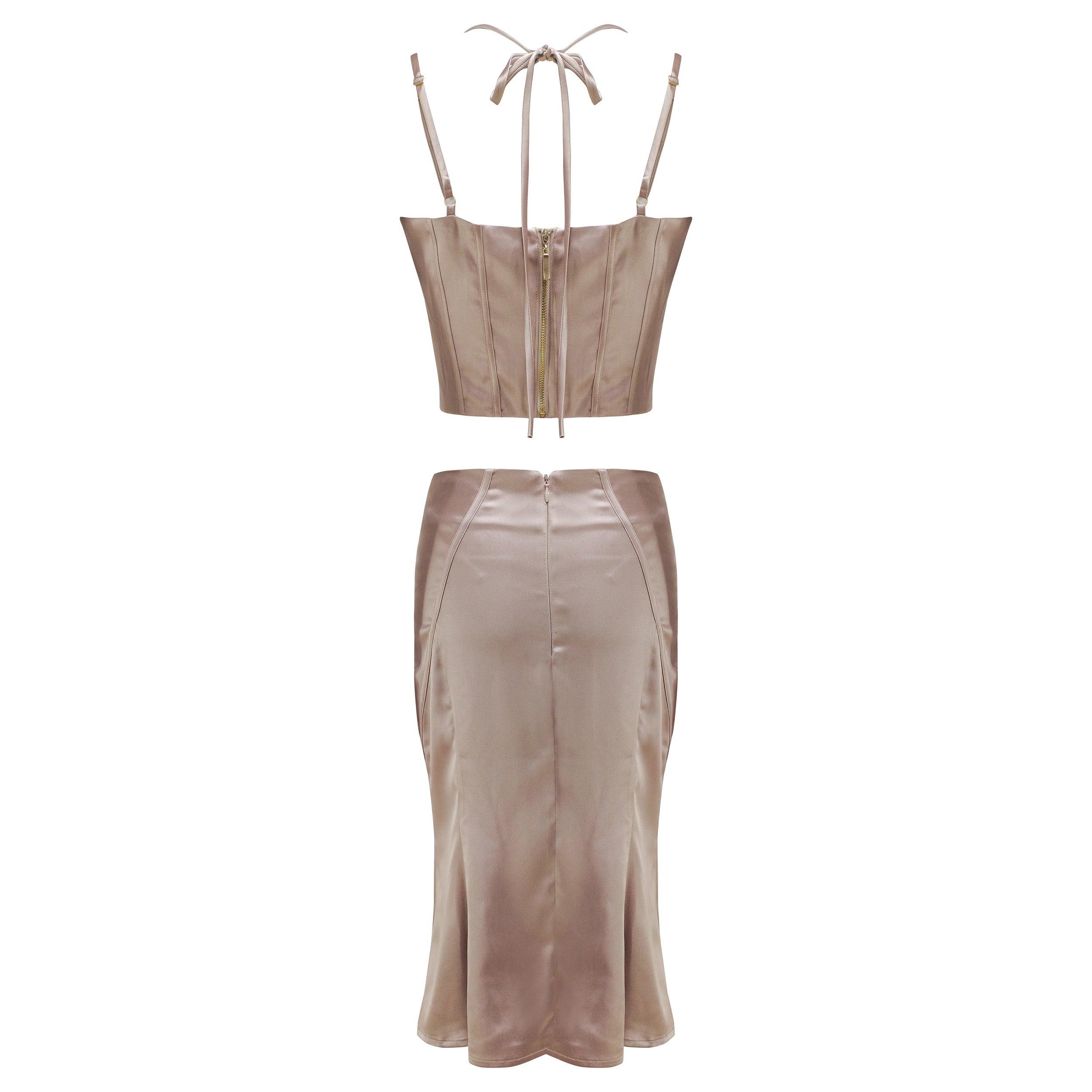 Gala Solid Crop Top & Midi Length Skirt Set