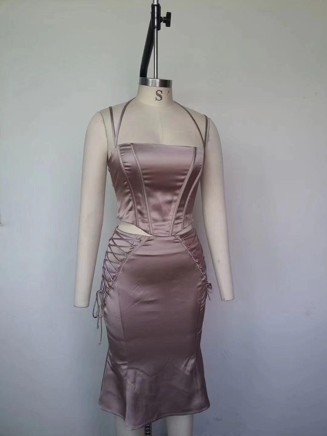 Gala Solid Crop Top & Midi Length Skirt Set