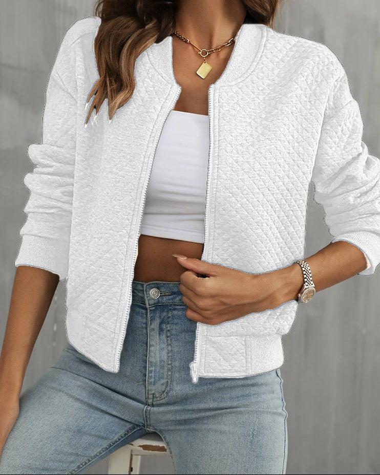 Quilted Zip Front Cropped Bomber Jacket