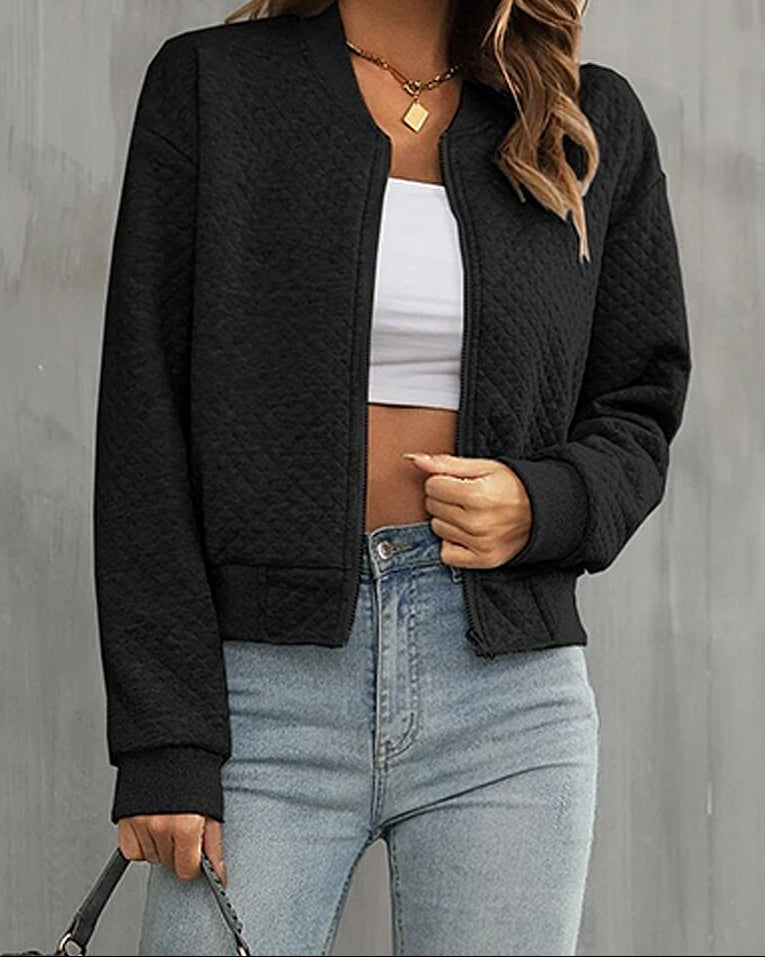 Quilted Zip Front Cropped Bomber Jacket