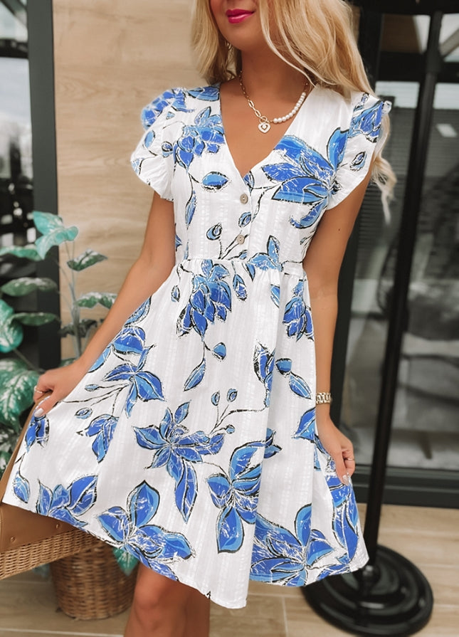 Basic Print White Mini Dress