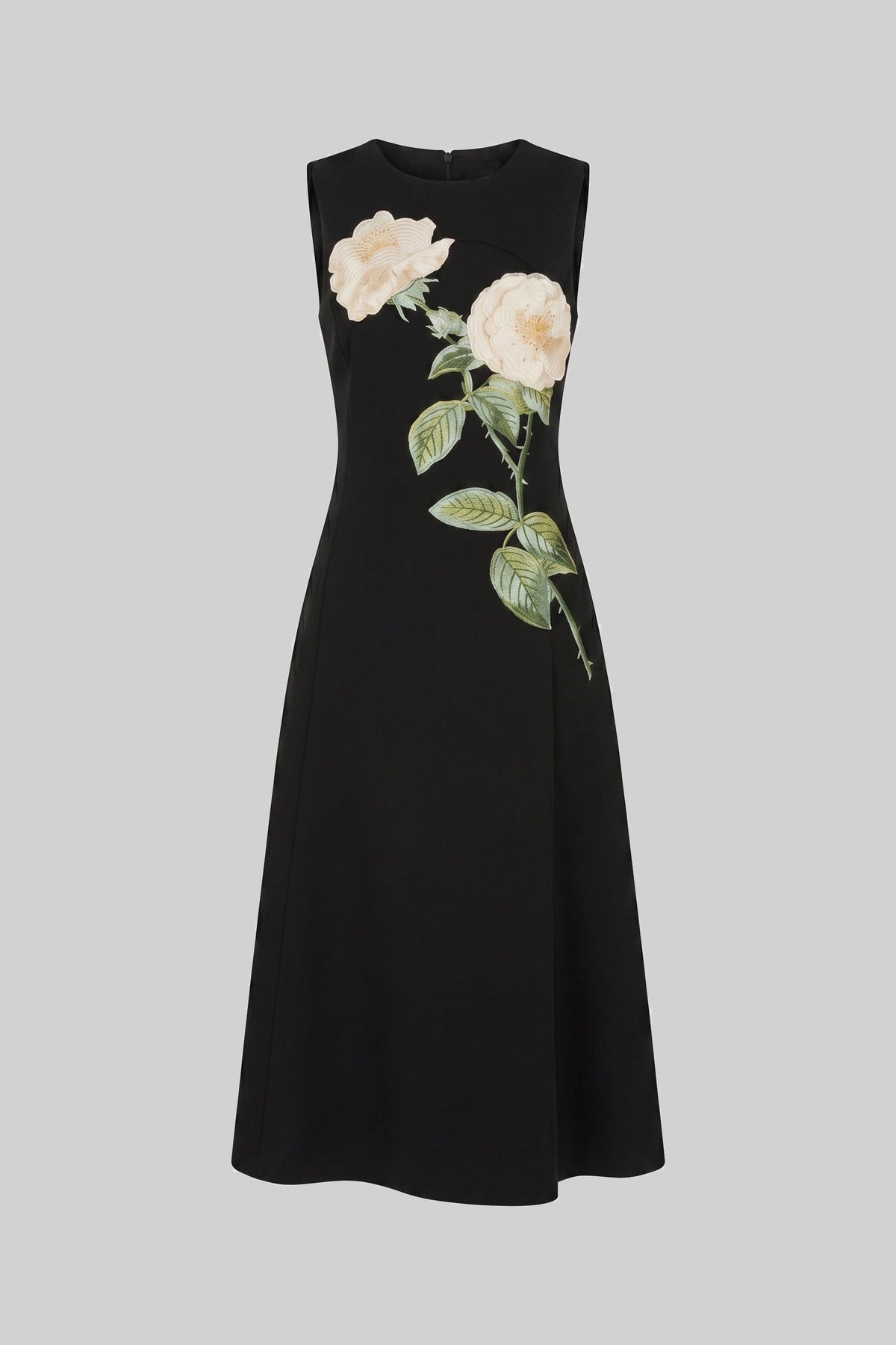 Crew Neck Sleeveless Rose Applique A-Line Midi Dress 5
