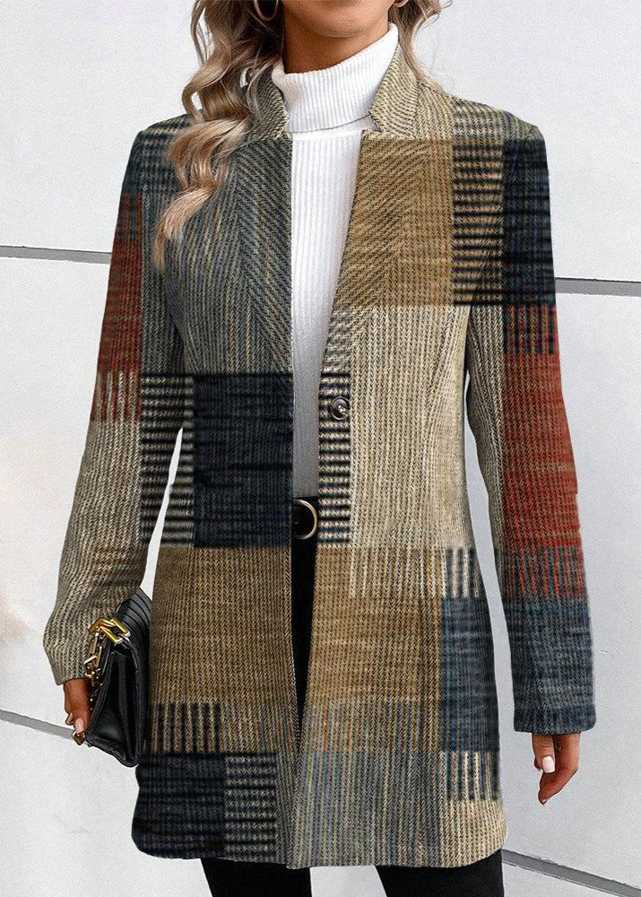Patchwork Plaid Stand Collar Single Button Coat