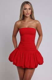 Strapless Ruched Bubble Hem Mini Dress Party 7