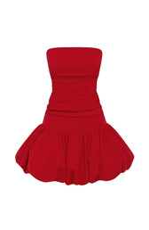 Strapless Ruched Bubble Hem Mini Dress Party 11