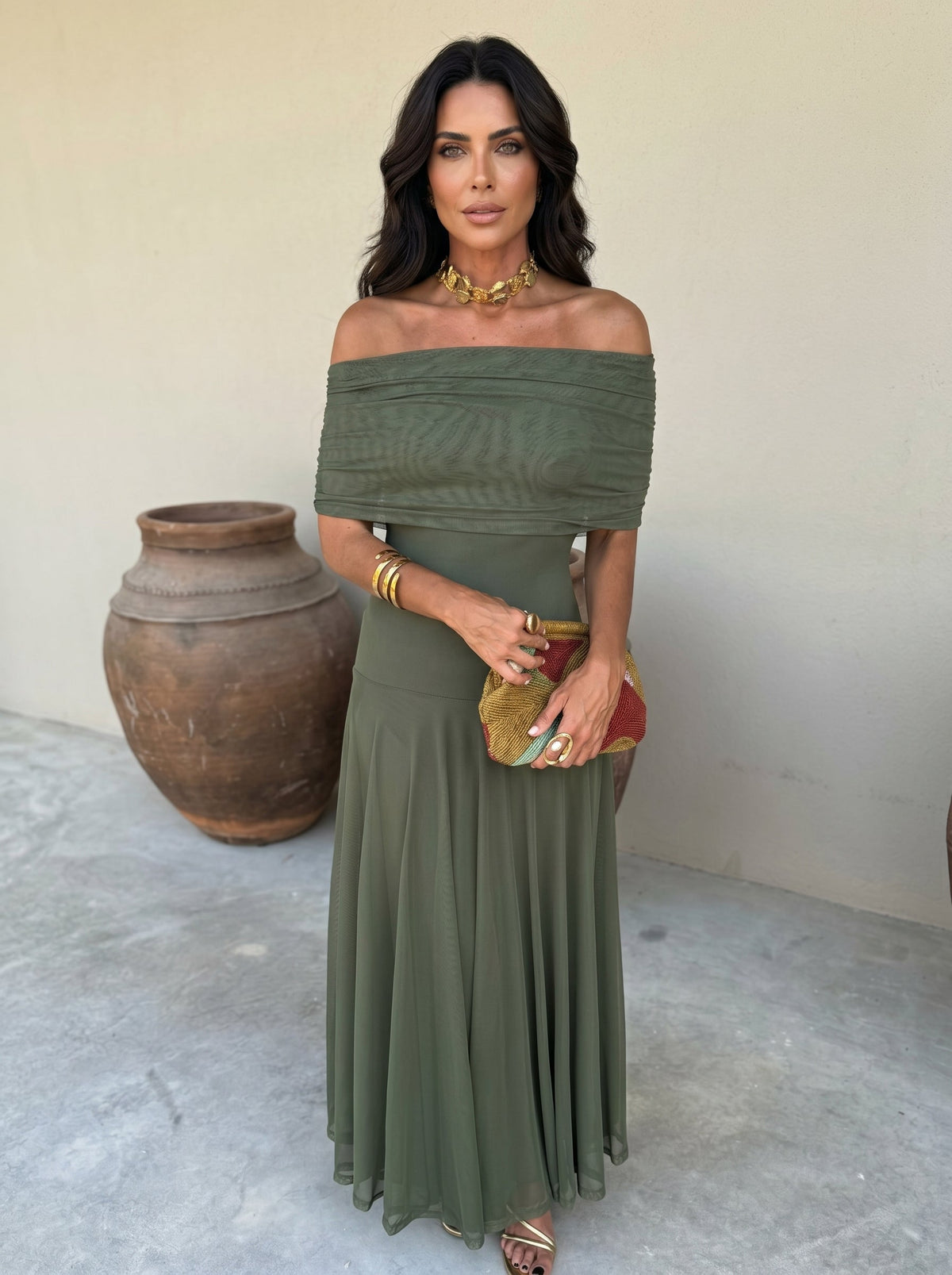 One Shoulder Draped Ruched Maxi Dress