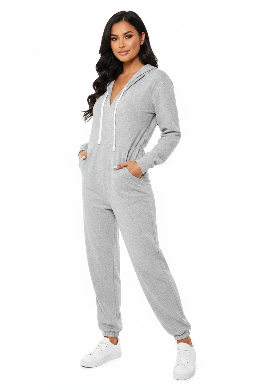 Trendy Hooded Cuffed Jumpsuit for Women | Soft Fabric & Adjustable Wai