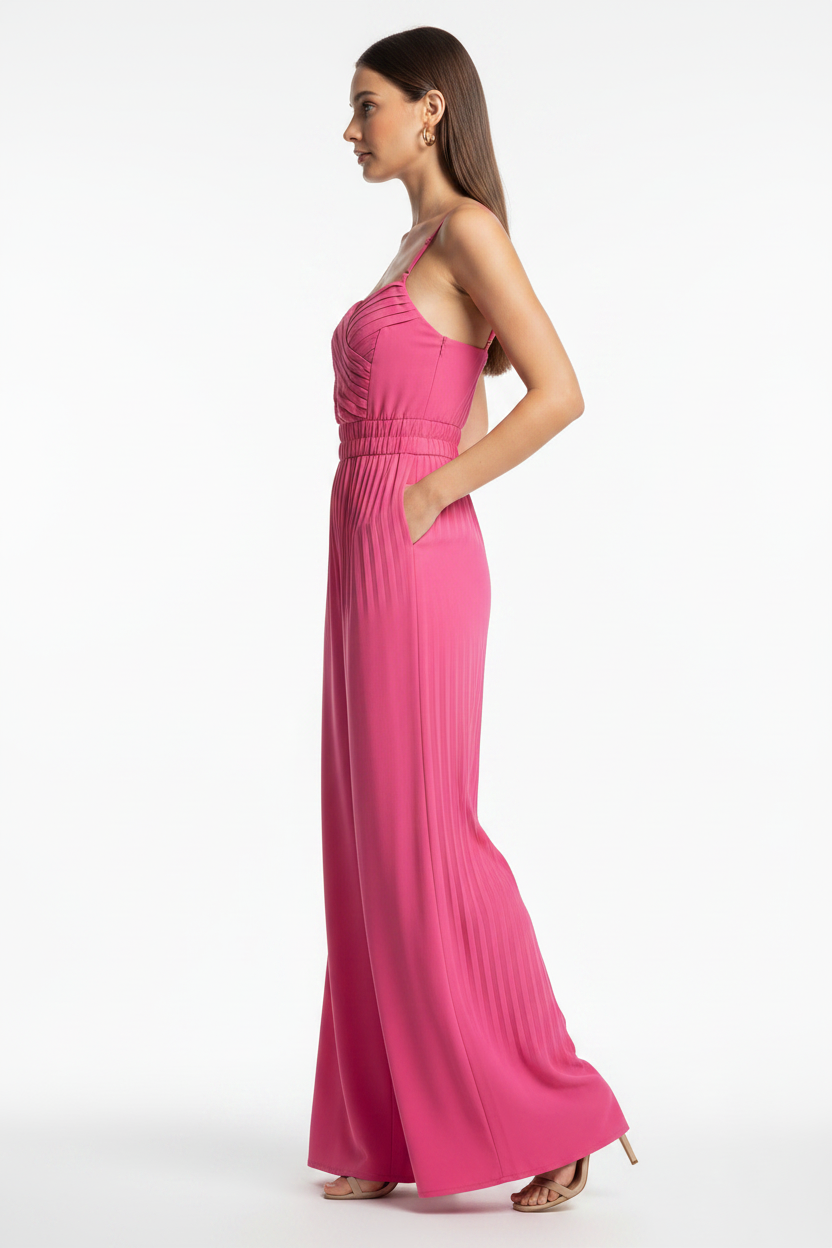 Elegant Wide-Leg Flared Jumpsuit with Adjustable Straps & Pockets