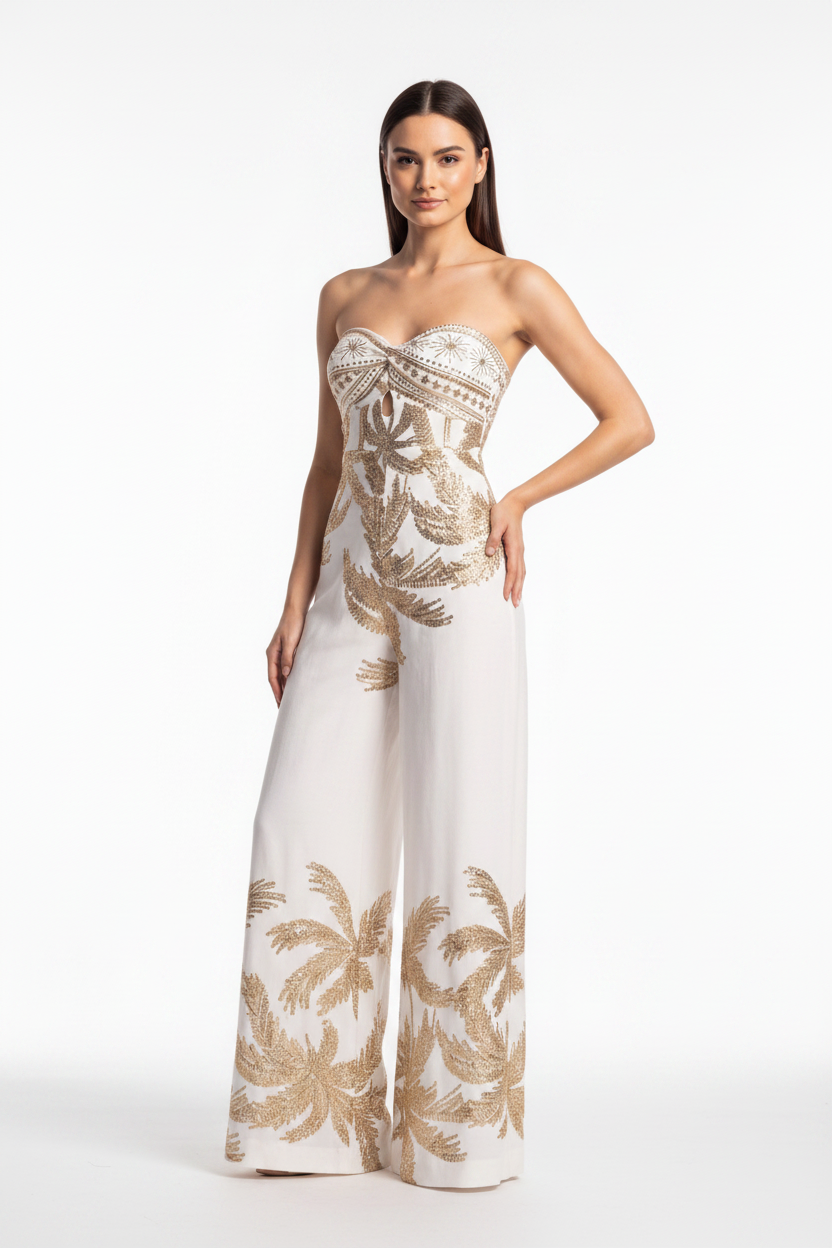 Stylish Tropical Casual Jumpsuit with Adjustable Straps & Pockets