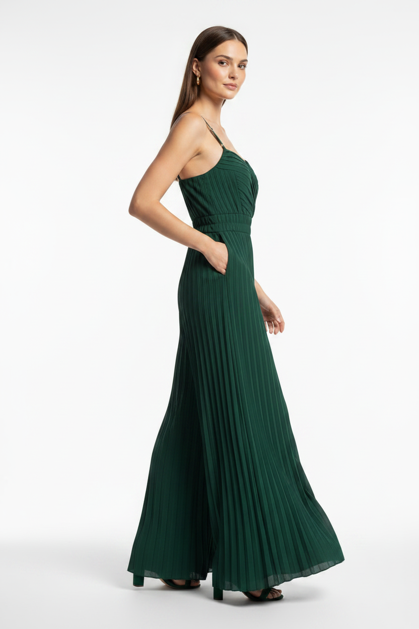Elegant Wide-Leg Flared Jumpsuit with Adjustable Straps & Pockets