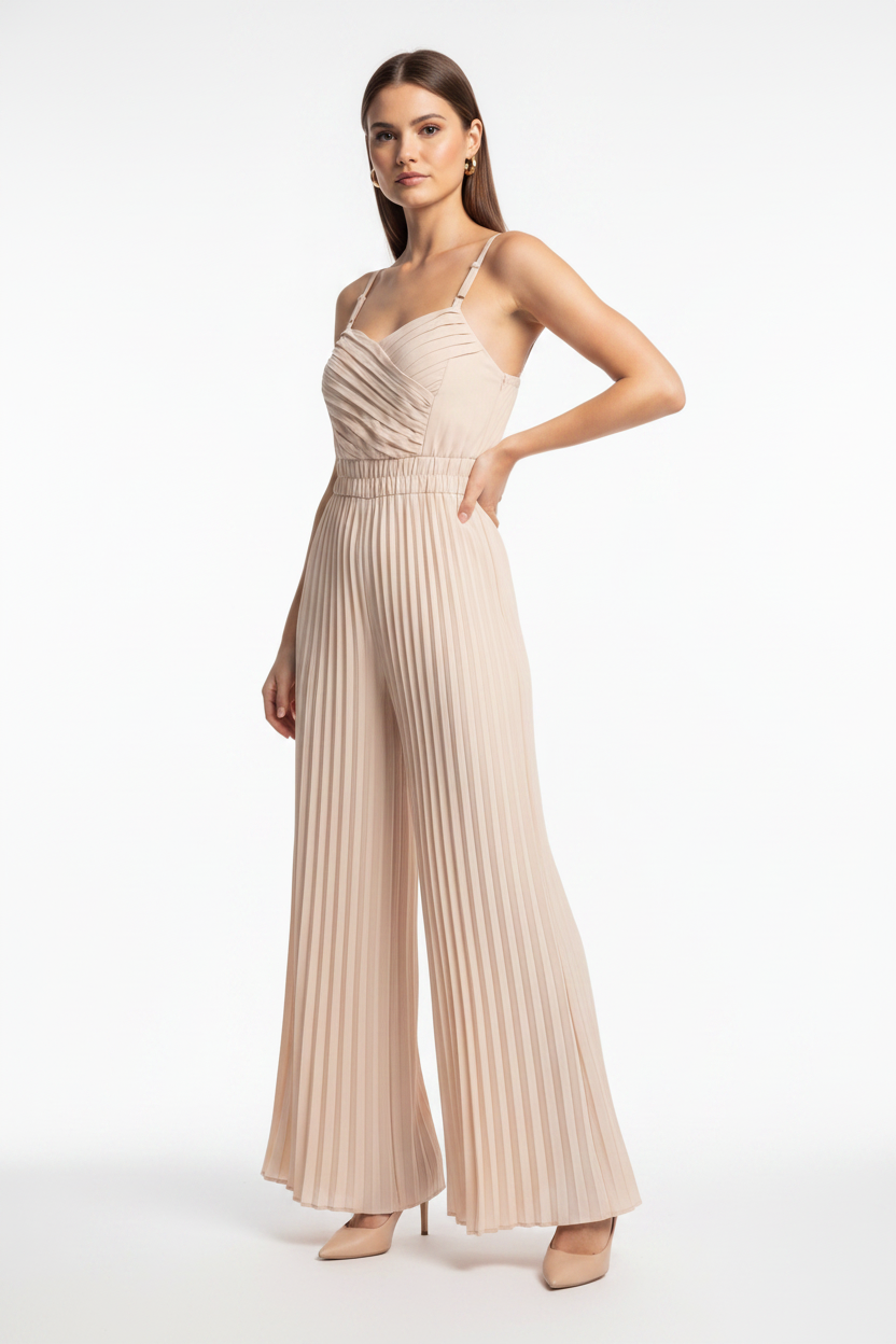 Elegant Wide-Leg Flared Jumpsuit with Adjustable Straps & Pockets