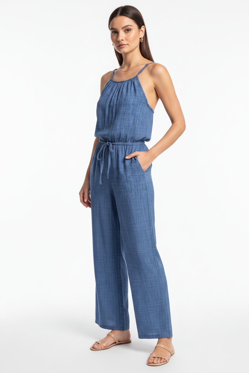 Stylish Lightweight Summer Jumpsuit with Pockets & Adjustable Straps