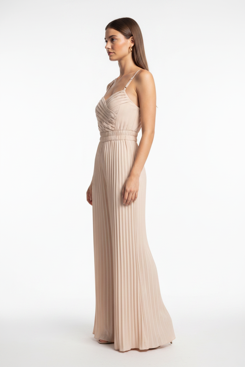 Elegant Wide-Leg Flared Jumpsuit with Adjustable Straps & Pockets