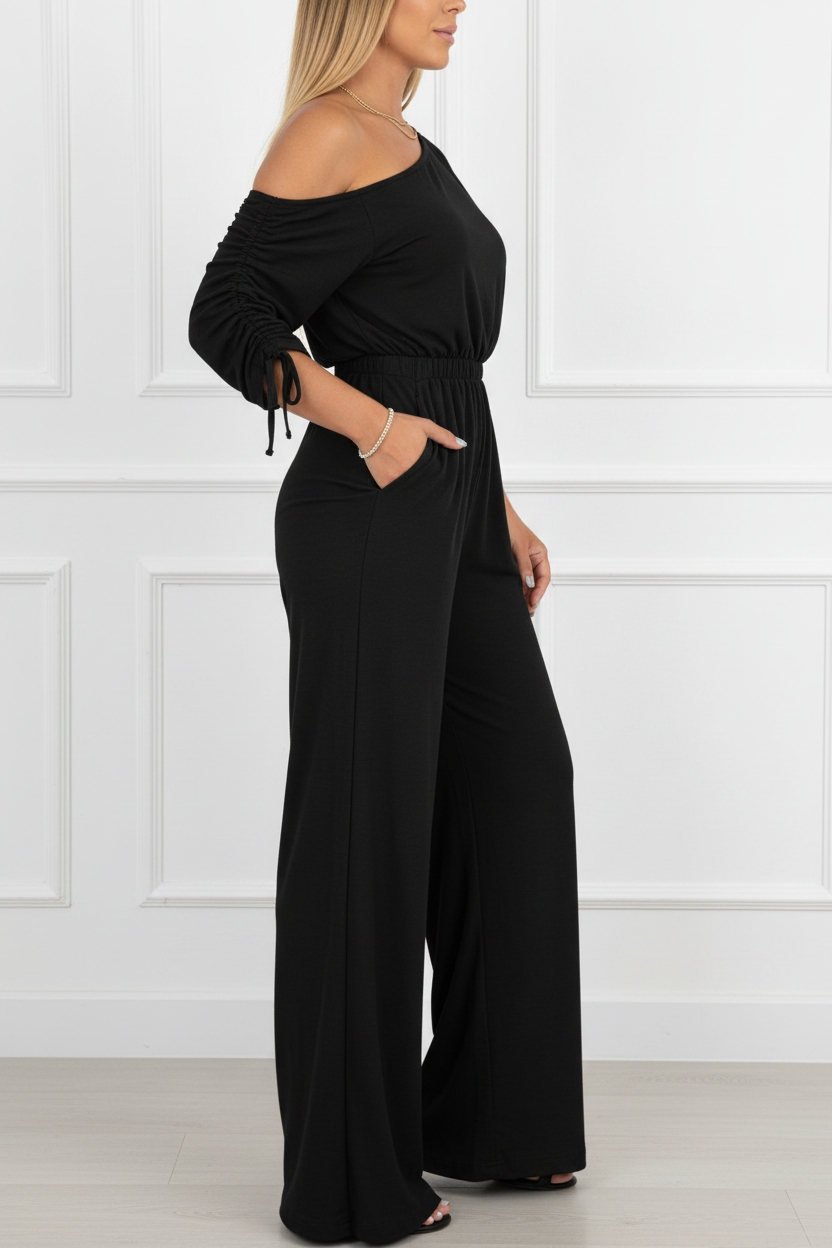 Chic Comfortable Wide Leg Jumpsuit with Adjustable Straps & Pockets