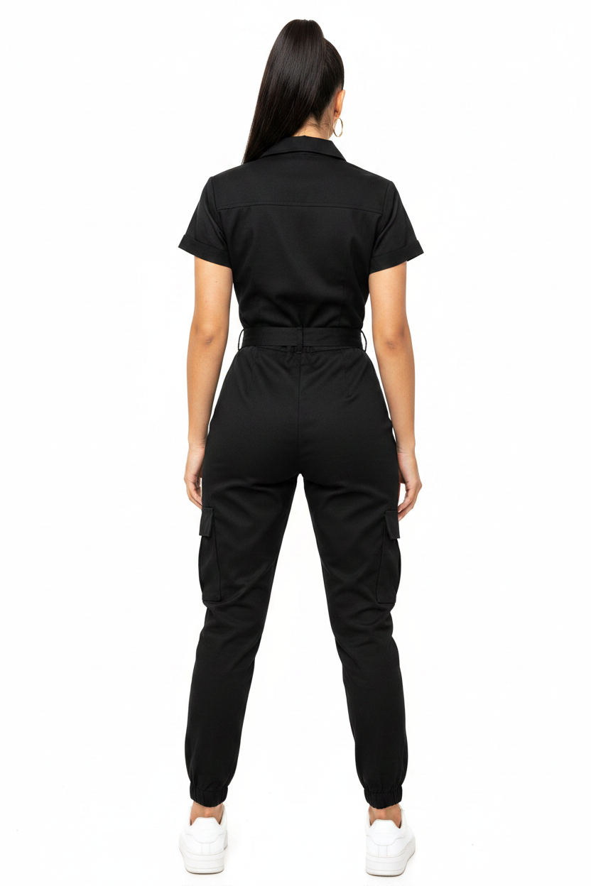 Chic Casual Short Jumpsuit for Women with Pockets & Adjustable Straps