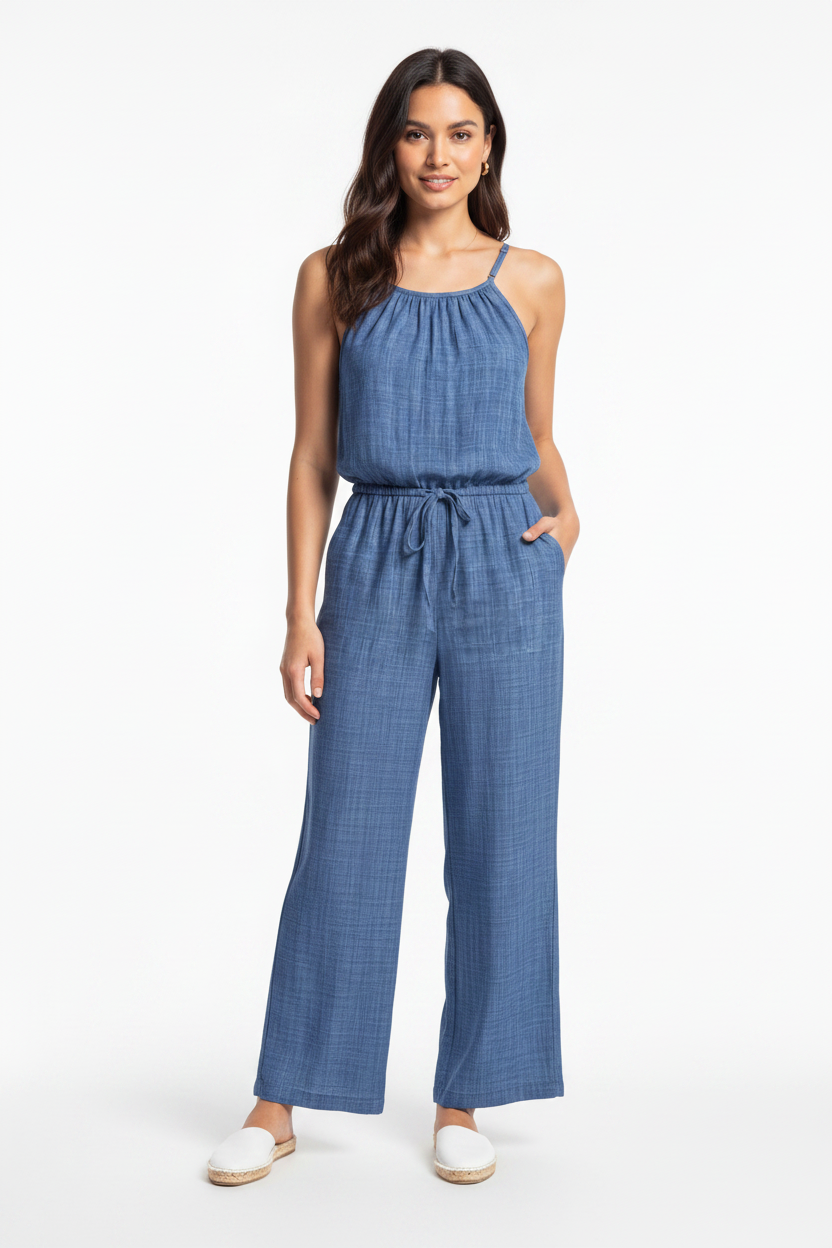 Stylish Lightweight Summer Jumpsuit with Pockets & Adjustable Straps