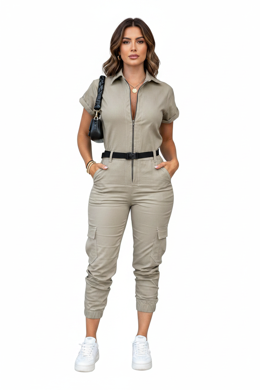 Chic Casual Short Jumpsuit for Women with Pockets & Adjustable Straps
