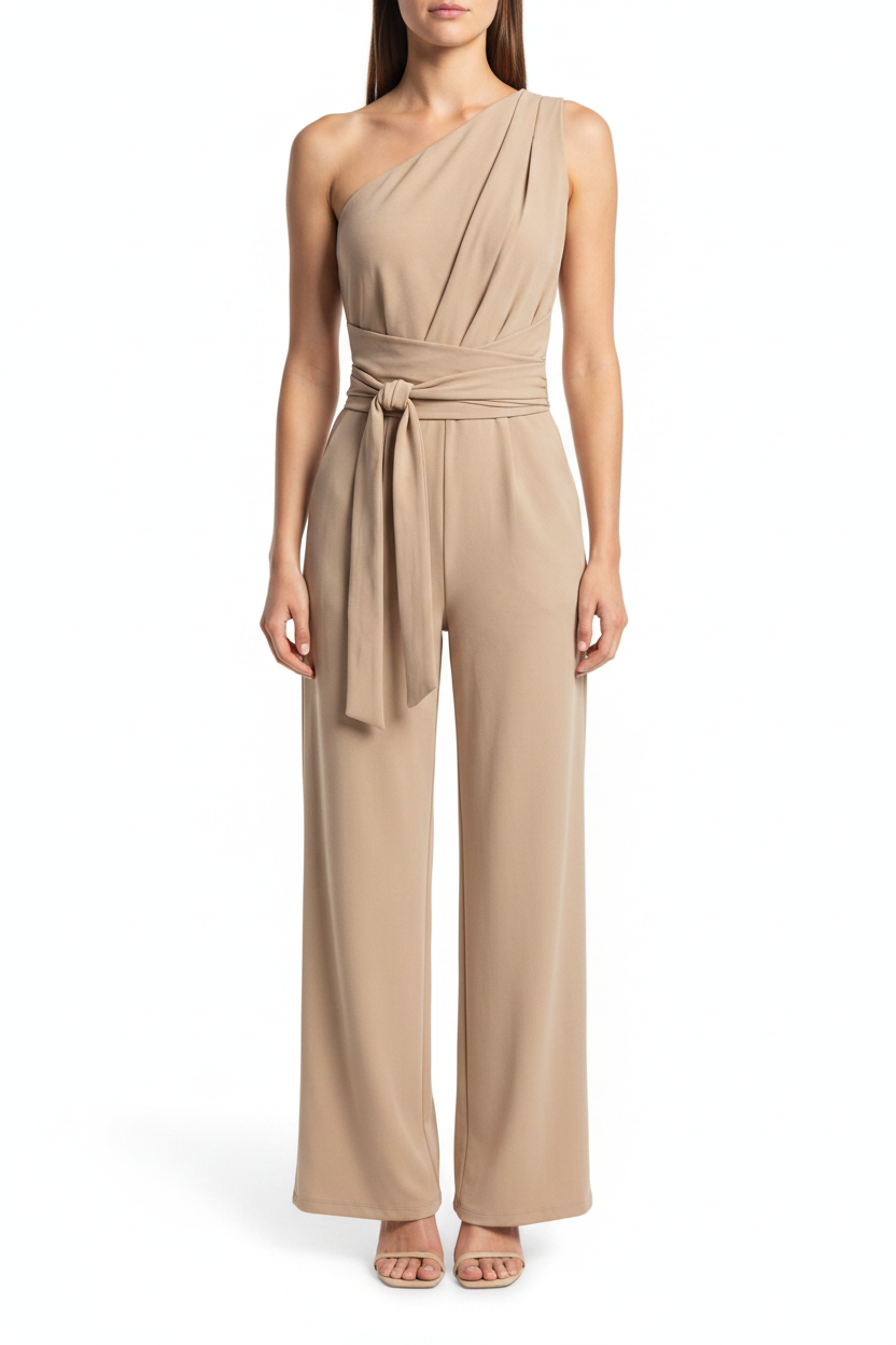 Elegant Asymmetric Wide-Leg Jumpsuit with Pockets & Adjustable Straps
