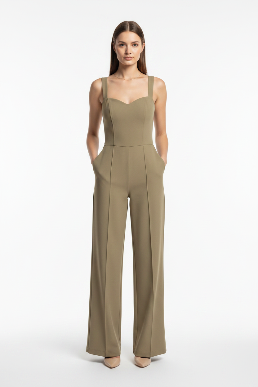 Elegant Black Women's Jumpsuit with Tailored Fit and Pockets