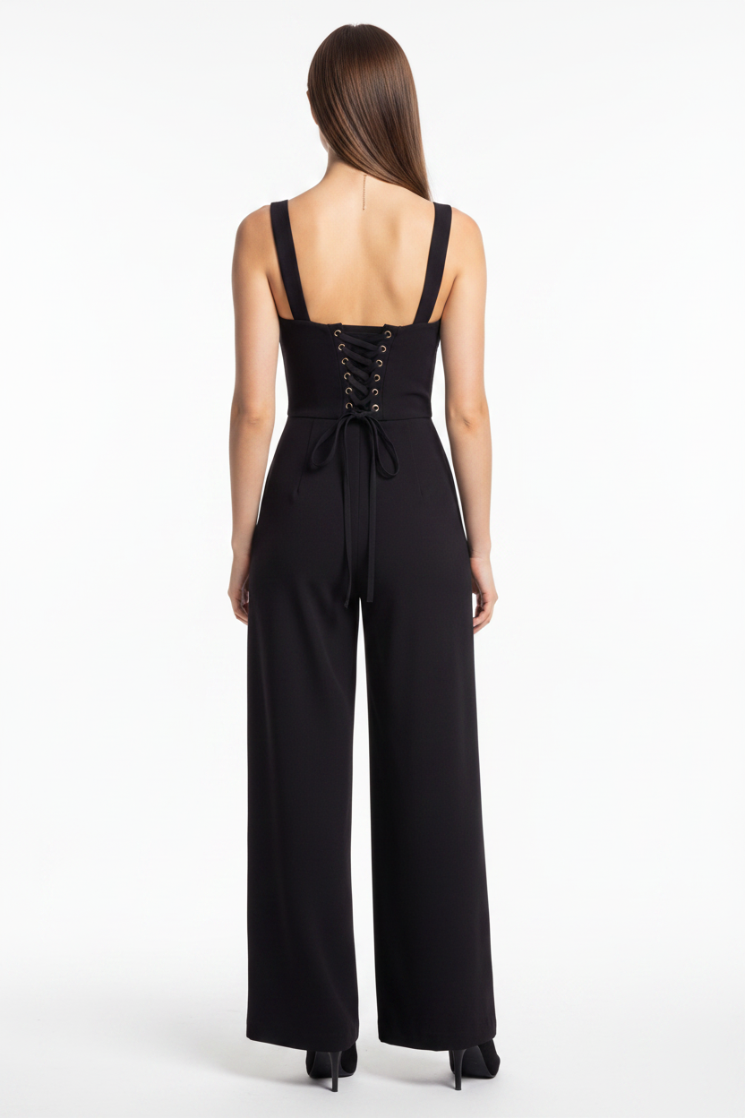 Elegant Black Women's Jumpsuit with Tailored Fit and Pockets