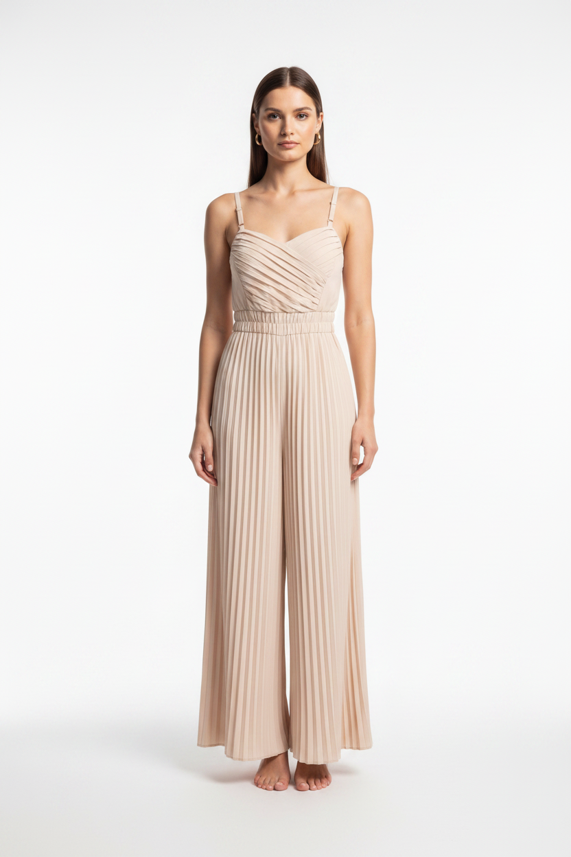 Elegant Wide-Leg Flared Jumpsuit with Adjustable Straps & Pockets